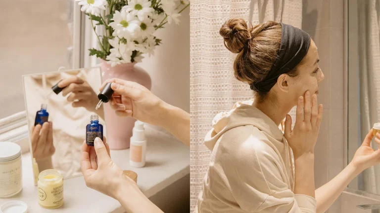 Natural skin care remedies like honey masks, oatmeal exfoliators, aloe vera gel, and green tea toner, shown as part of a sensitive skin care routine and glowing skin routine, offering minimalist skincare tips and practical skin care advice.