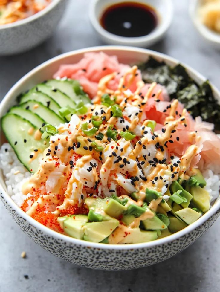 California roll sushi bowl recipe for easy meal prep. Healthy, quick, and perfect for busy day