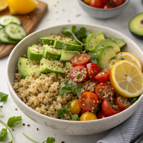 This gut healthy quinoa salad with beans is a high-fiber, easy recipe that supports digestion. Perfect for a quick, nutritious and healthy meal.